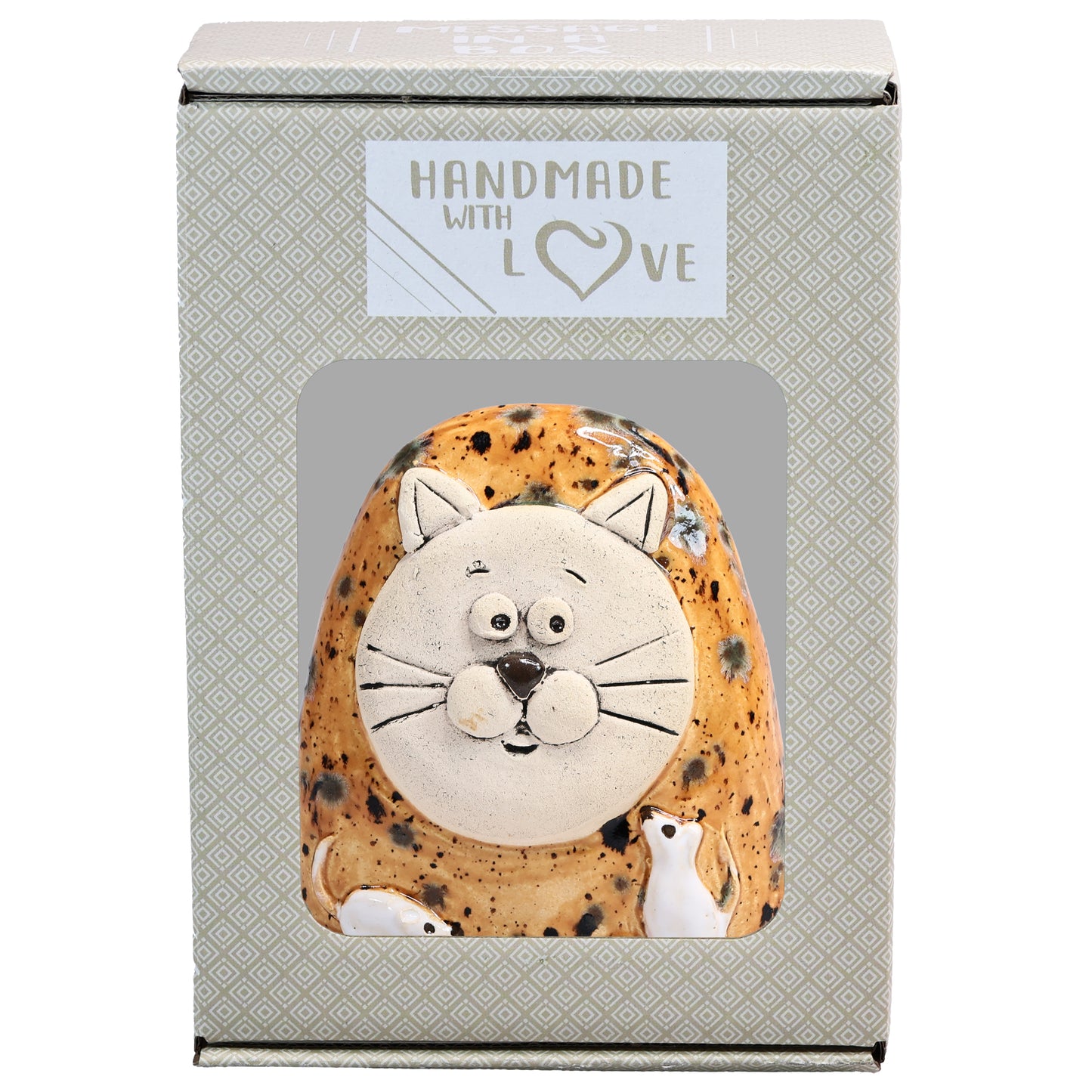 Charming Character of Handmade Ceramic Cat with Mice