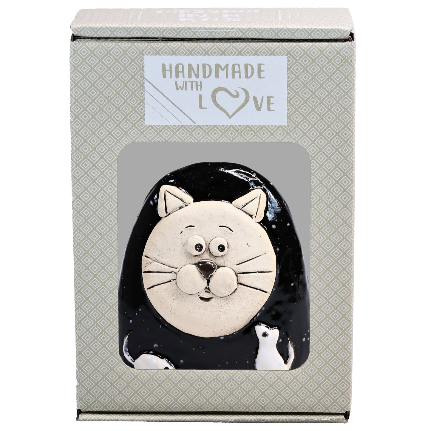 Charming Character of Handmade Ceramic Cat with Mice