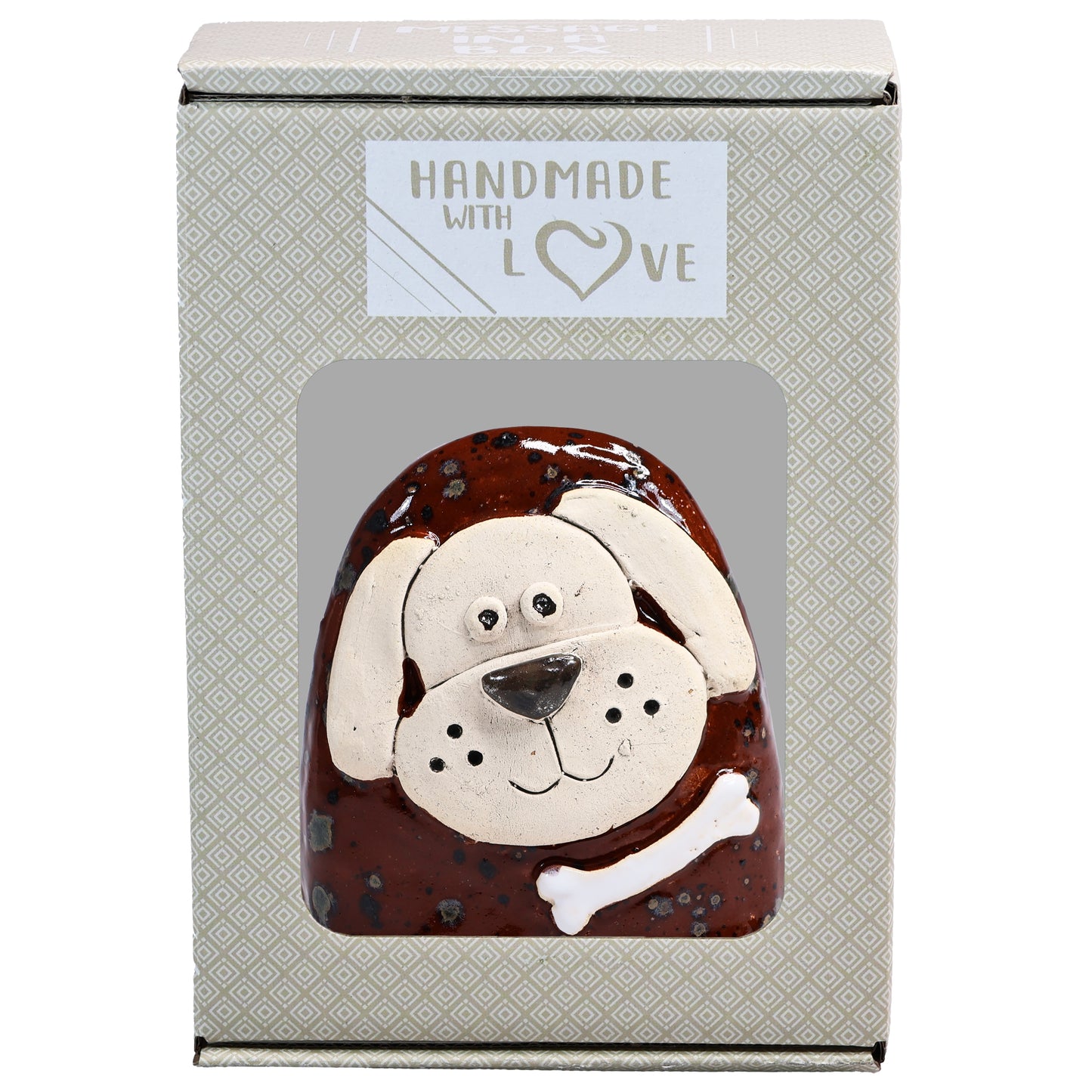 Charming Character of Handmade Ceramic Dog with Bone