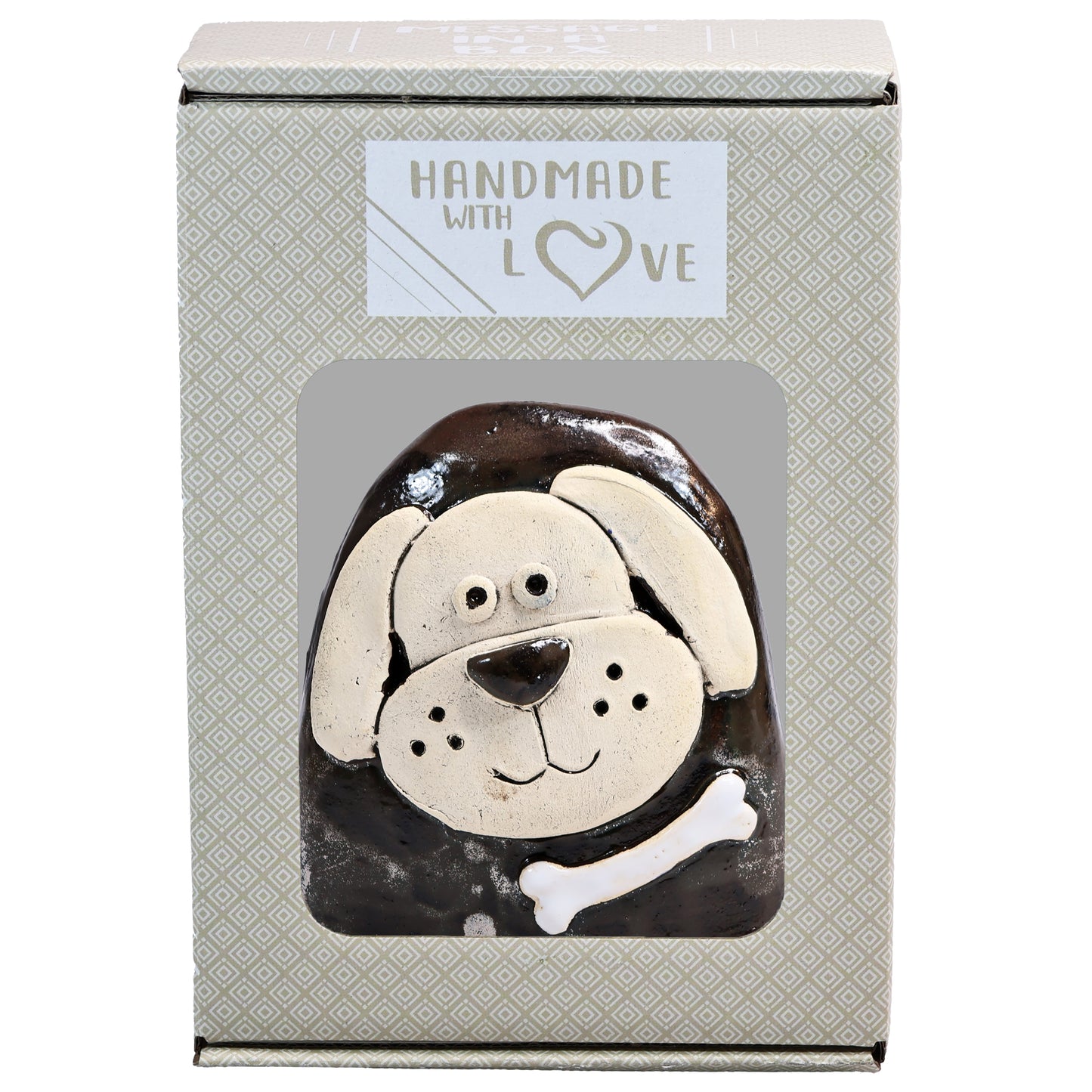 Charming Character of Handmade Ceramic Dog with Bone
