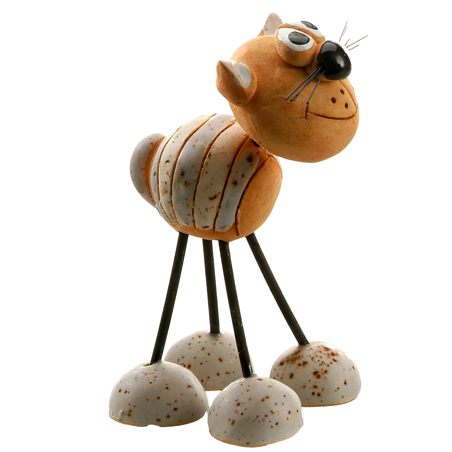 Handmade Stripey Ceramic Cat with Wire Legs