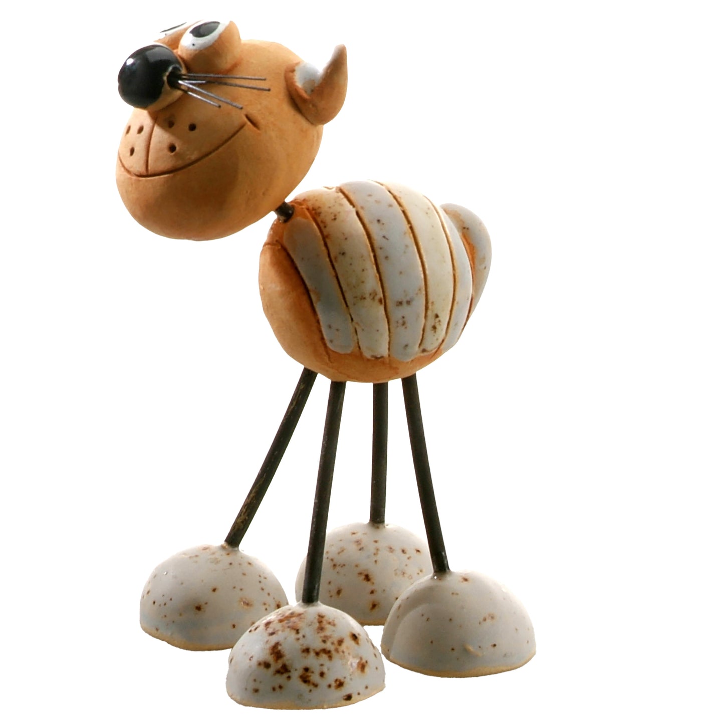 Handmade Stripey Ceramic Cat with Wire Legs