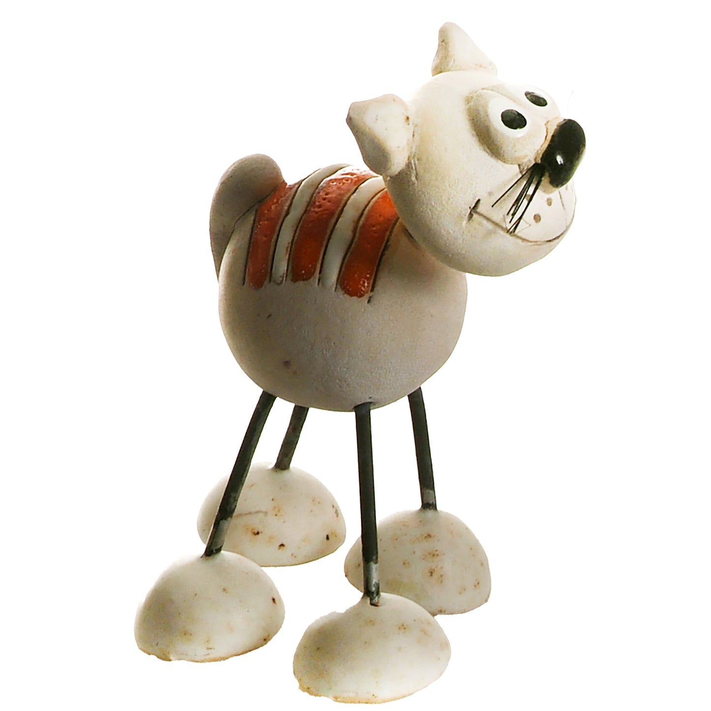 Handmade Stripey Ceramic Cat with Wire Legs