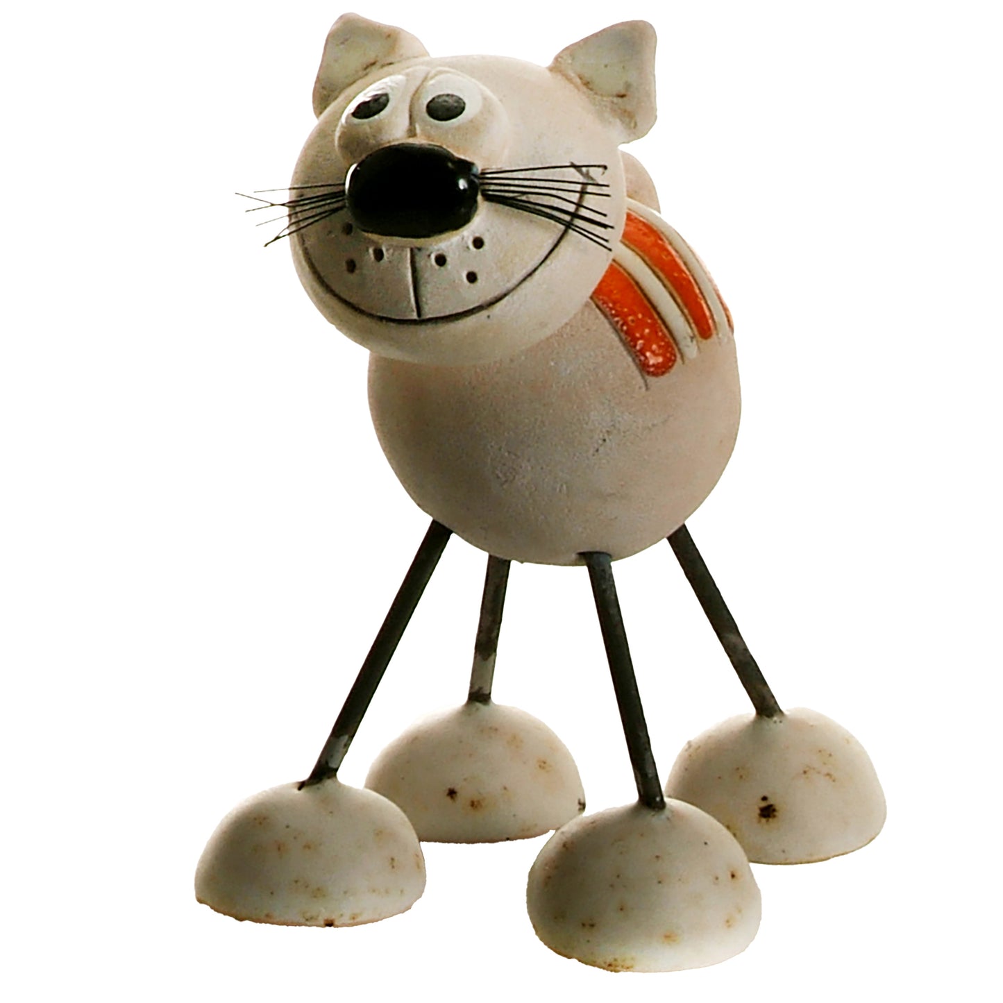 Handmade Stripey Ceramic Cat with Wire Legs