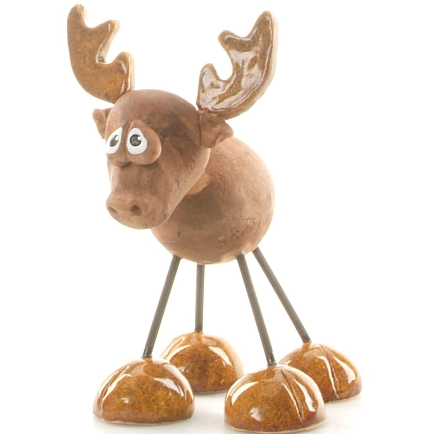 Handmade Brown Ceramic Wire Leg Stag with Ceramic Antlers