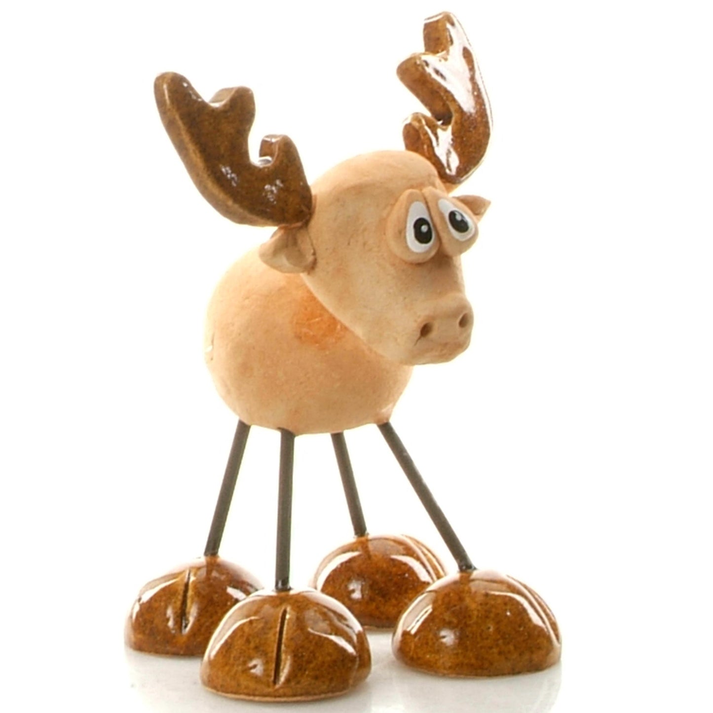 Handmade Brown Ceramic Wire Leg Stag with Ceramic Antlers