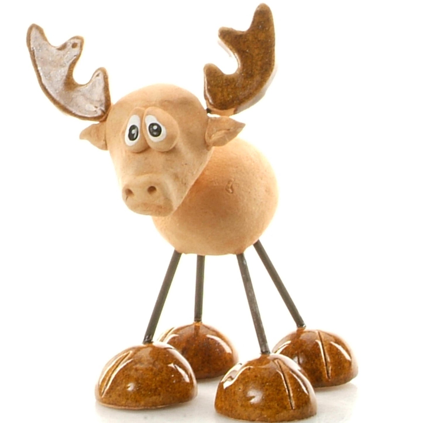 Handmade Brown Ceramic Wire Leg Stag with Ceramic Antlers