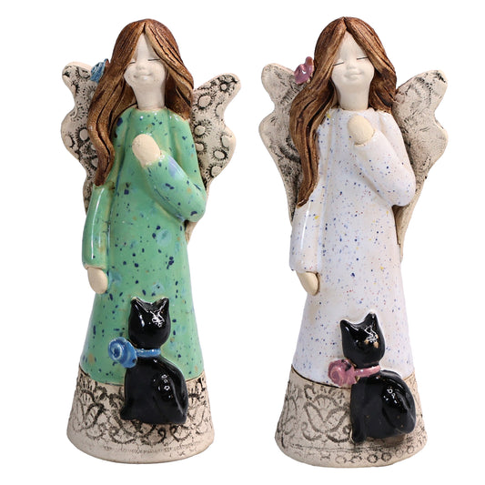 Handmade Ceramic Angel with Black Cat