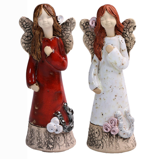 Handmade Ceramic Celebration Angel with Lucky Horseshoe