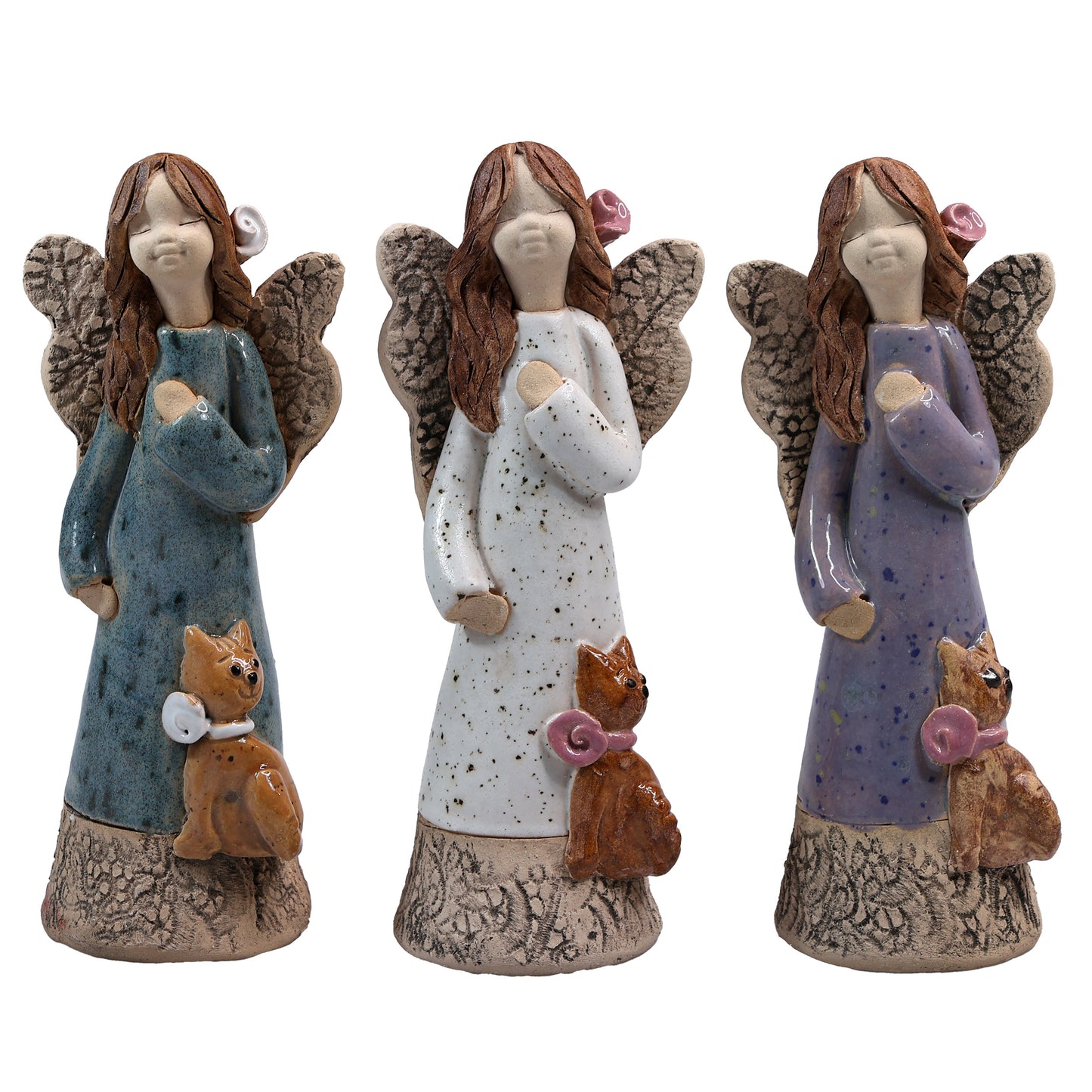 Handmade Ceramic Angel with Cat in Various Colours