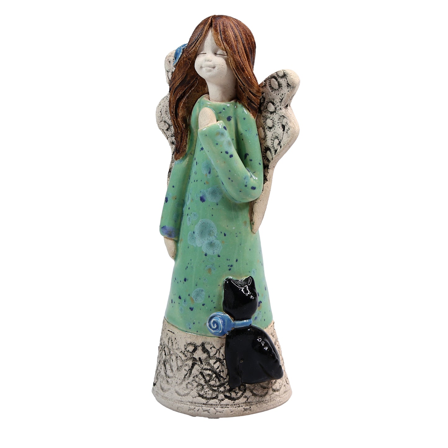 Handmade Ceramic Angel with Cat in Various Colours