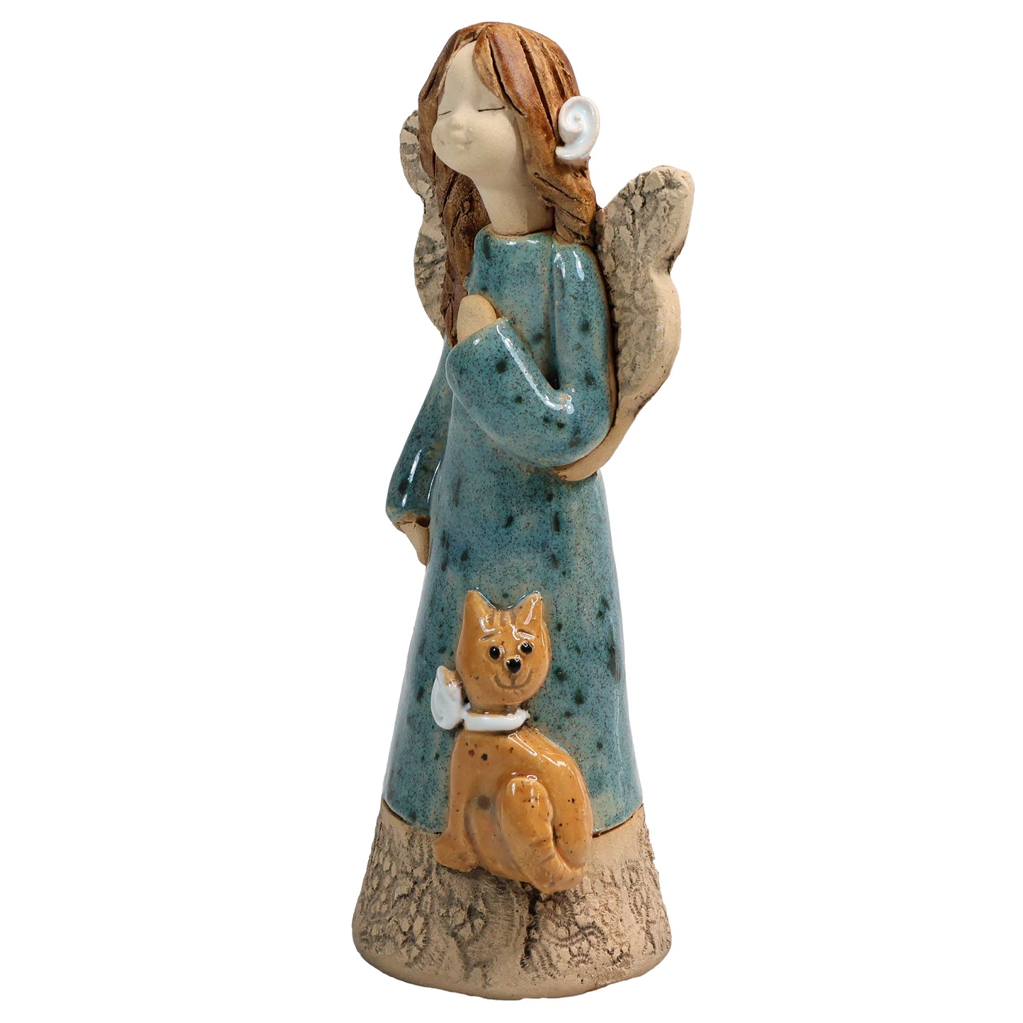 Handmade Ceramic Angel with Cat in Various Colours