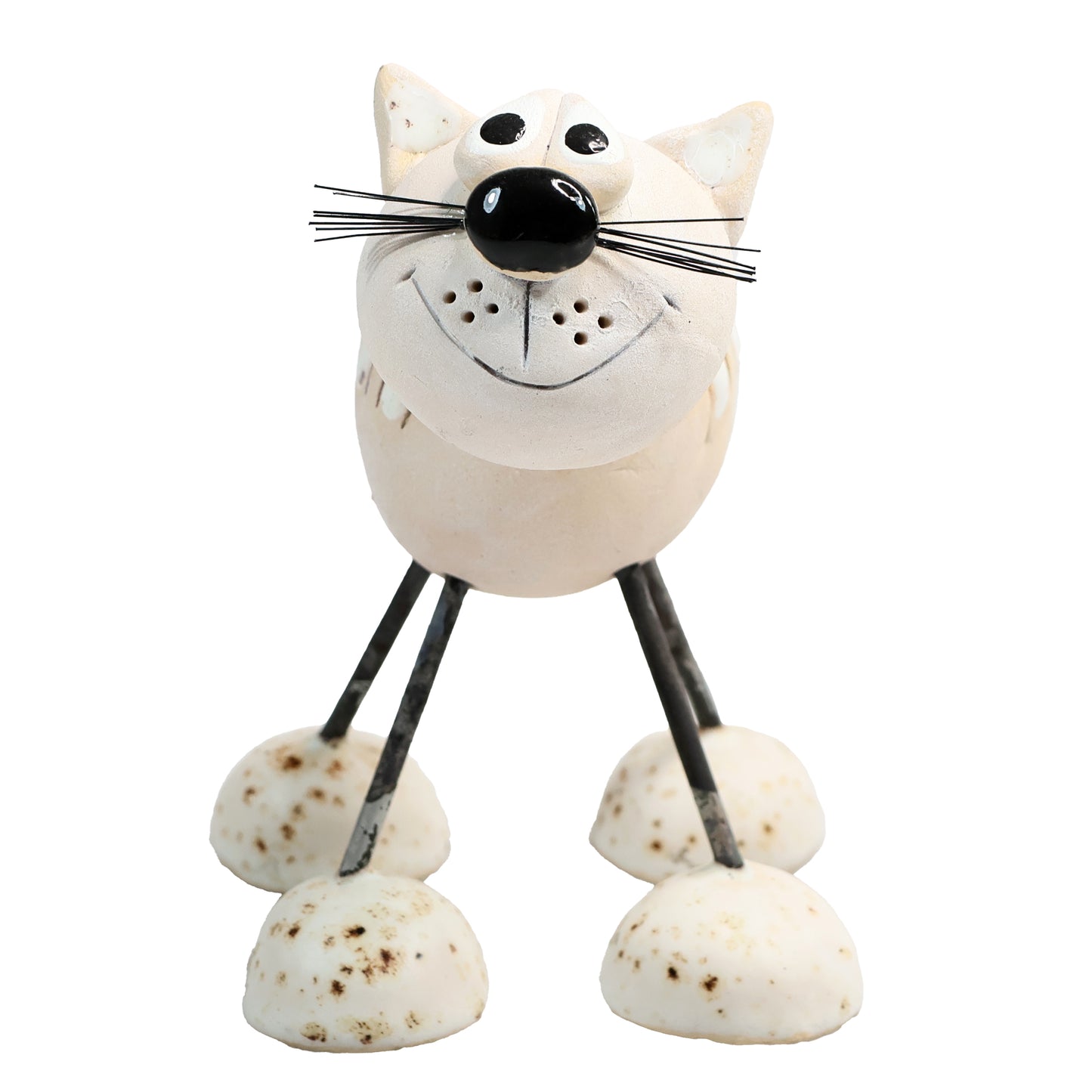 Handmade Stripey Ceramic Cat with Wire Legs
