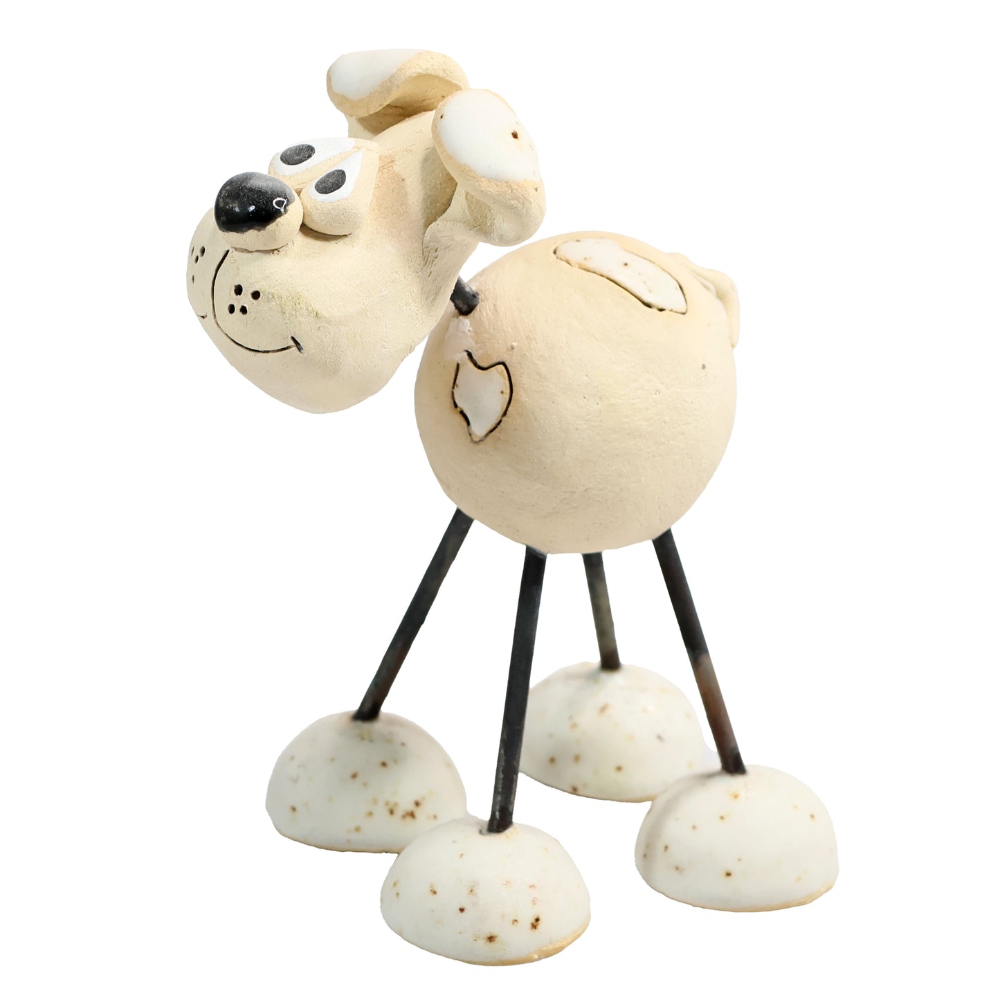 Handmade Patchy Ceramic Wire Leg Dog