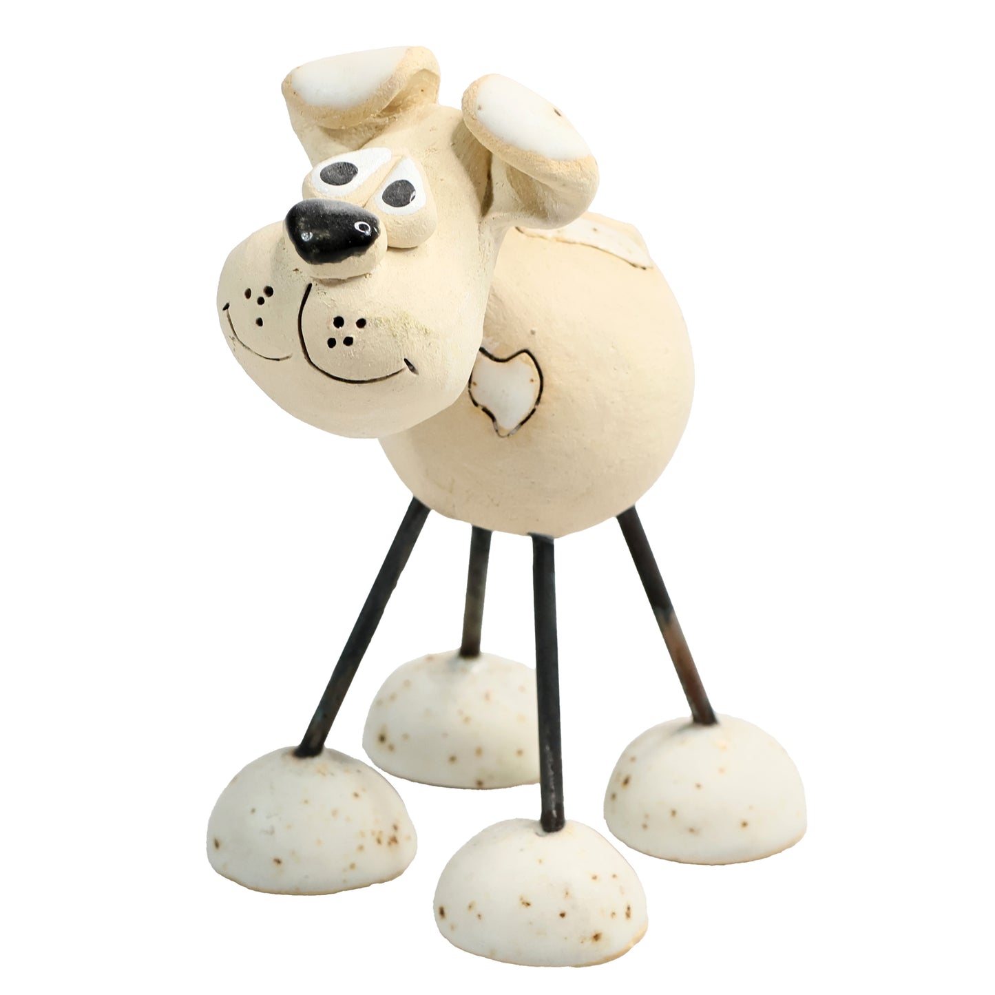 Handmade Patchy Ceramic Wire Leg Dog