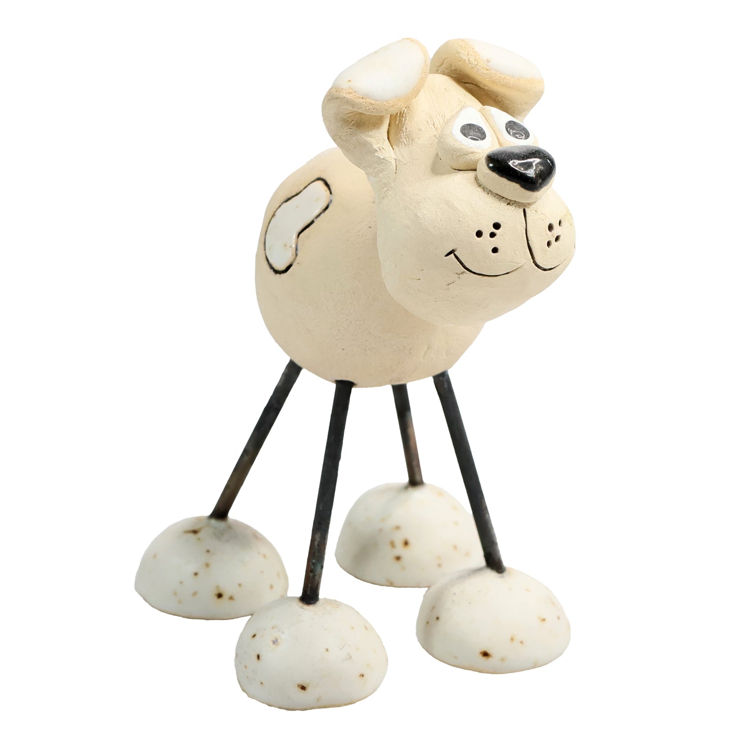 Handmade Patchy Ceramic Wire Leg Dog