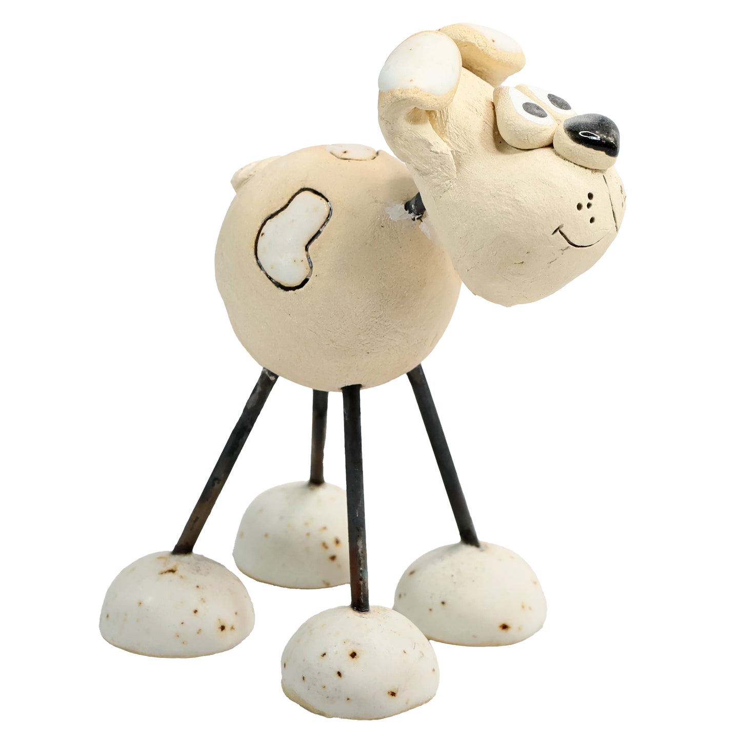 Handmade Patchy Ceramic Wire Leg Dog