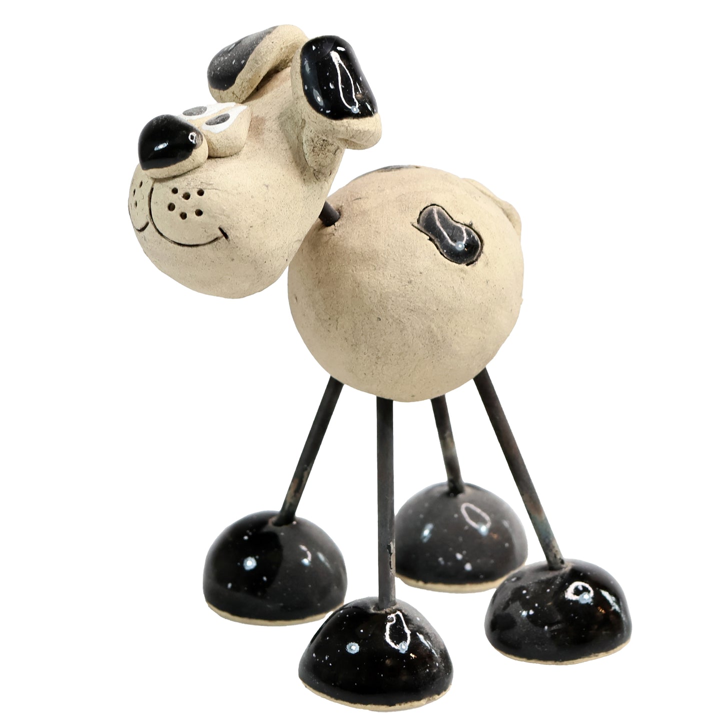 Handmade Patchy Ceramic Wire Leg Dog