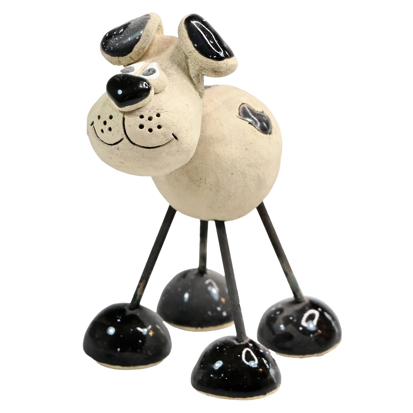 Handmade Patchy Ceramic Wire Leg Dog