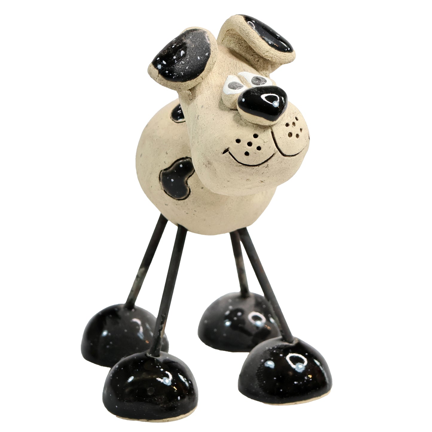 Handmade Patchy Ceramic Wire Leg Dog