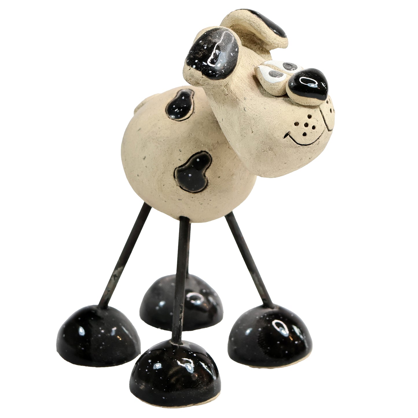 Handmade Patchy Ceramic Wire Leg Dog