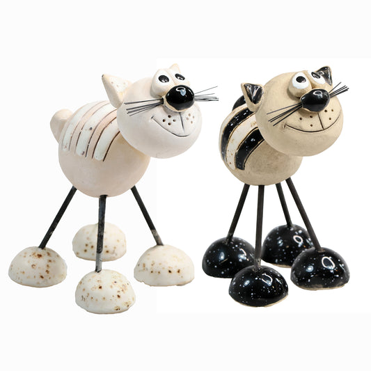 Handmade Stripey Ceramic Cat with Wire Legs