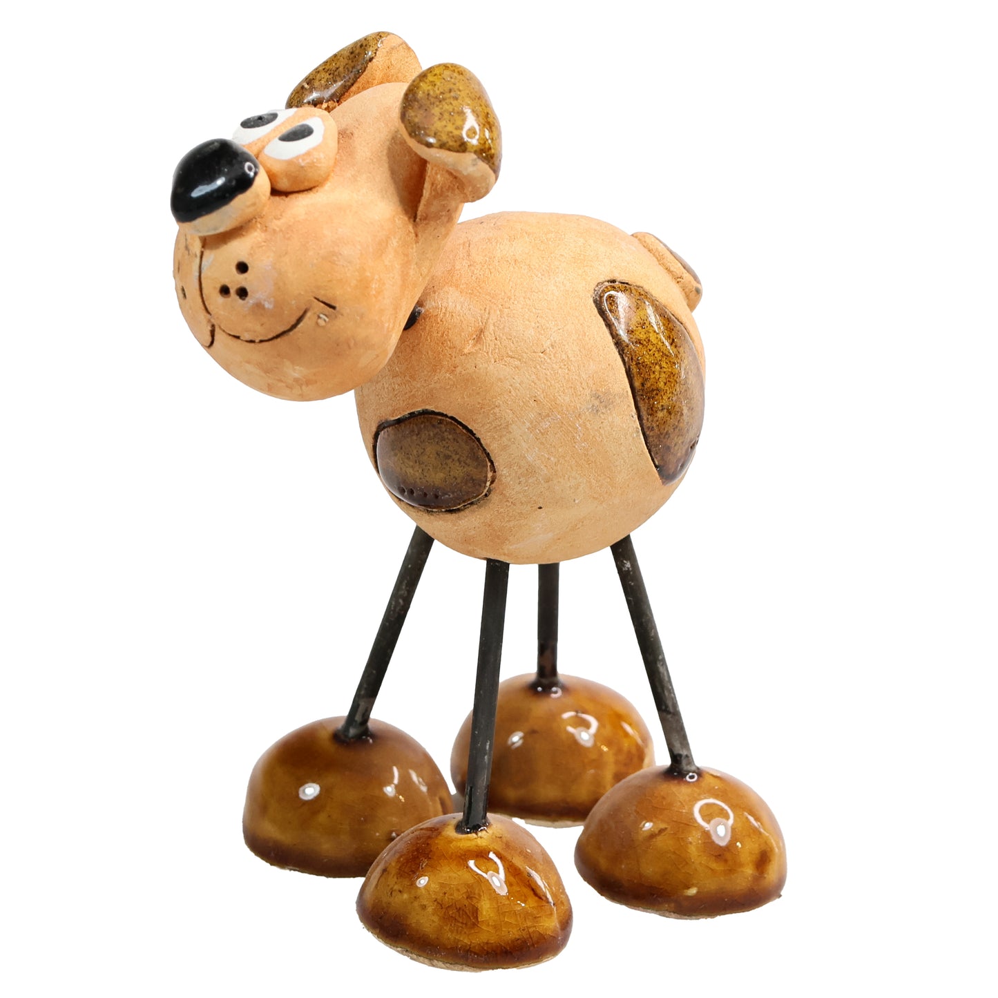 Handmade Patchy Ceramic Wire Leg Dog
