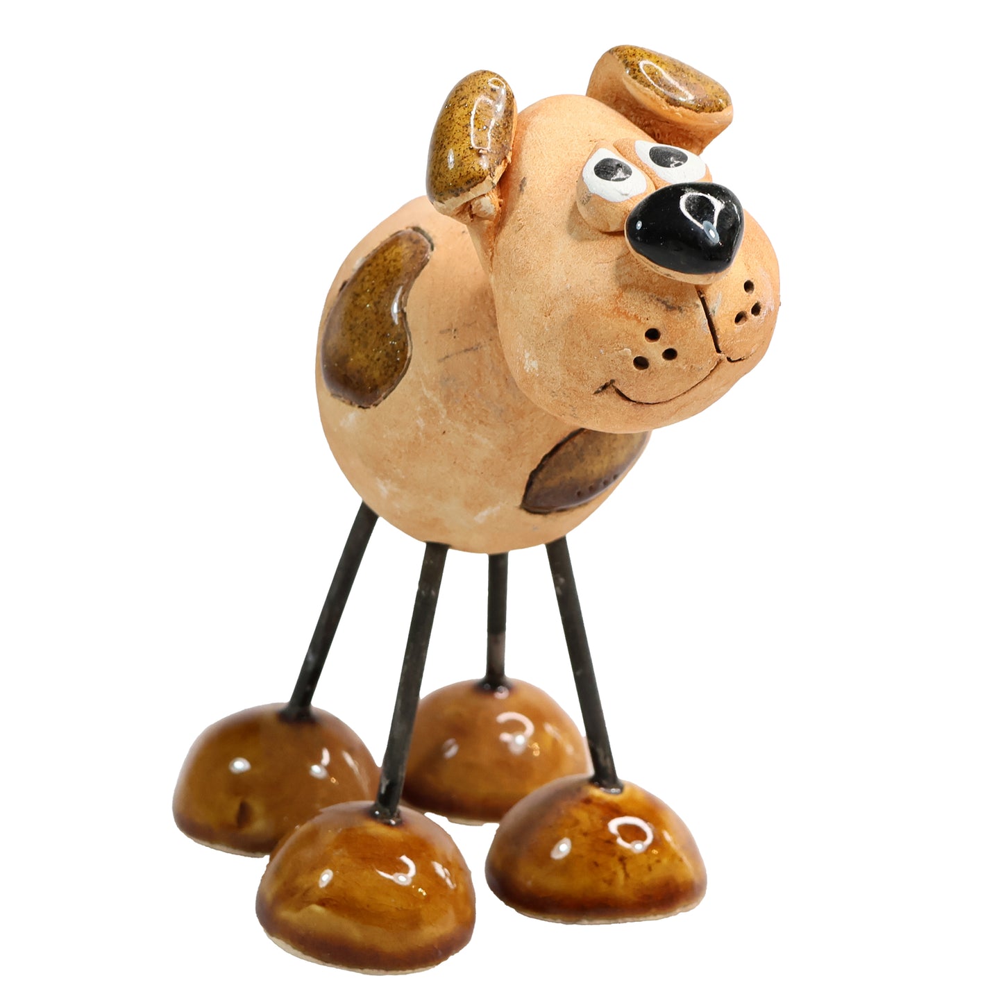 Handmade Patchy Ceramic Wire Leg Dog