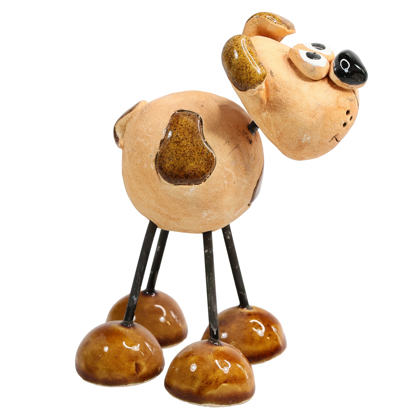 Handmade Patchy Ceramic Wire Leg Dog