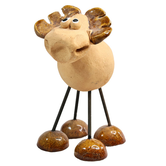 Handmade Brown Ceramic Wire Leg Moose with Ceramic Antlers