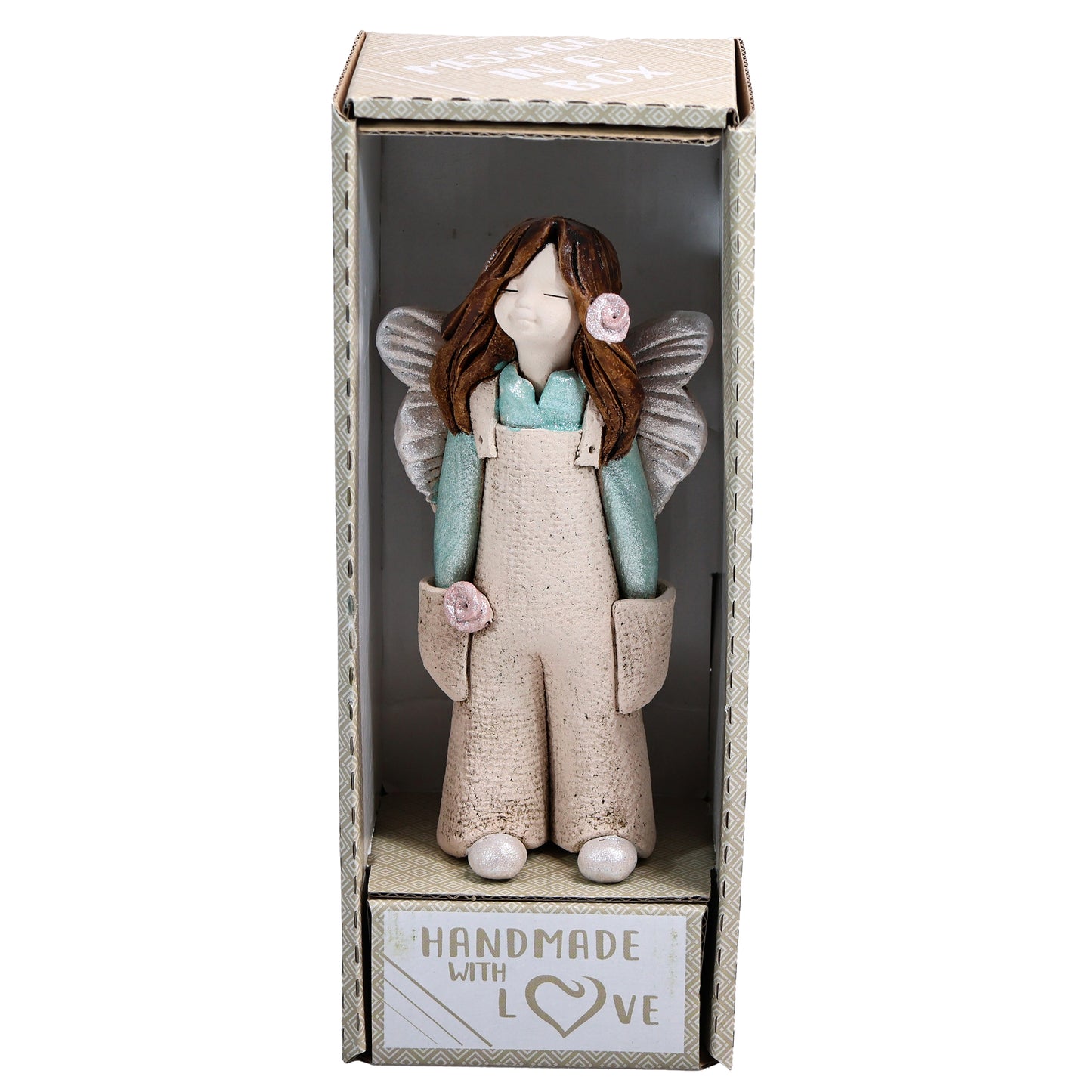 Handmade Rustic Natural Beige Ceramic Angel Gardener