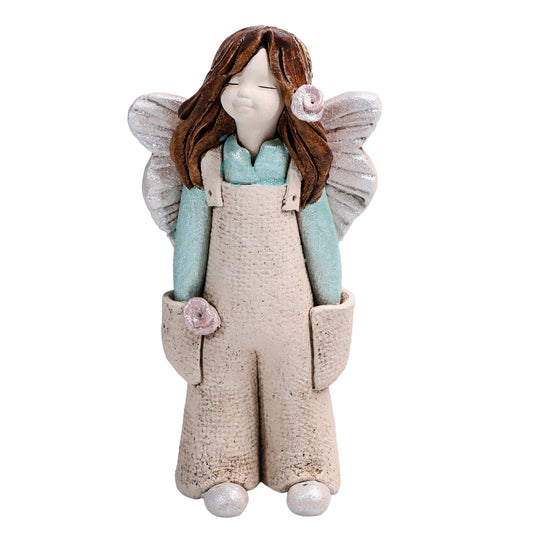 Handmade Rustic Natural Beige Ceramic Angel Gardener