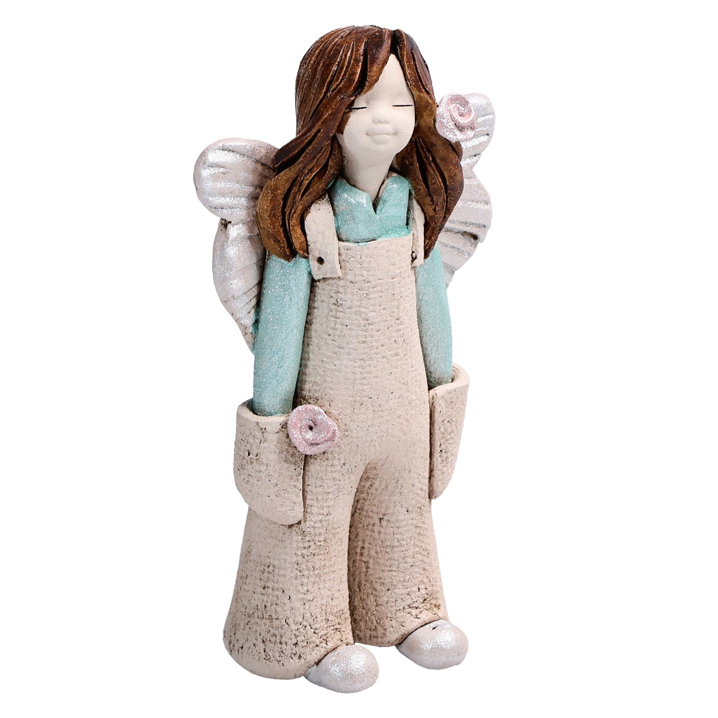 Handmade Rustic Natural Beige Ceramic Angel Gardener