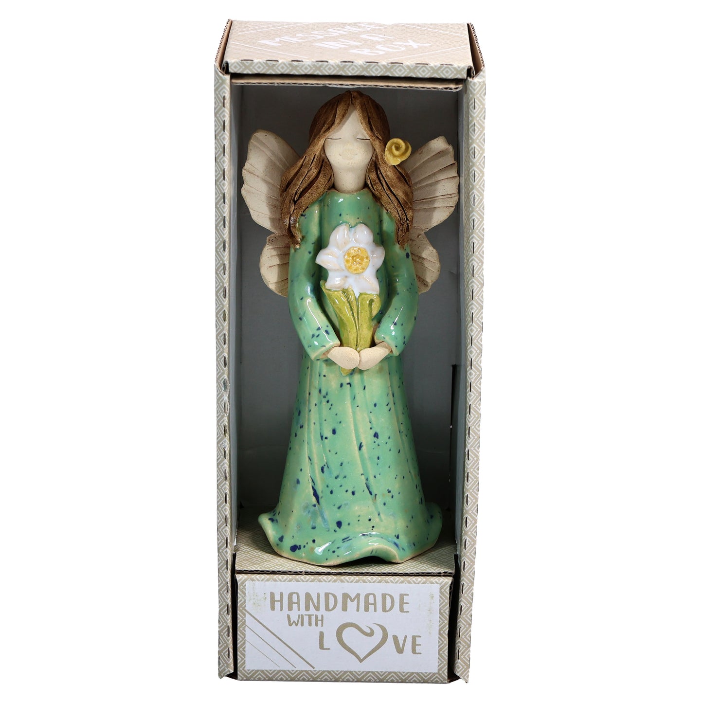 Handmade Ceramic Angel Holding White Daisy