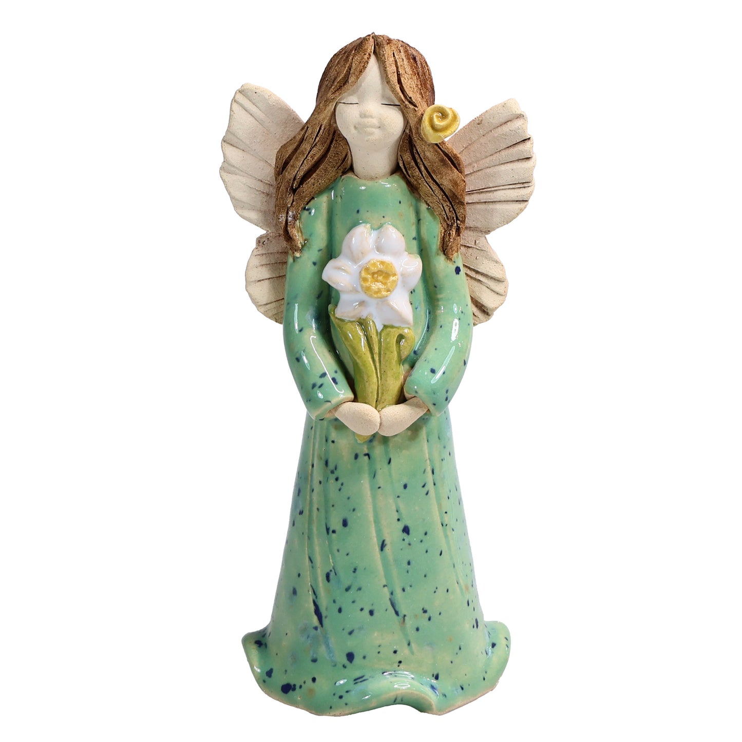 Handmade Ceramic Angel Holding White Daisy