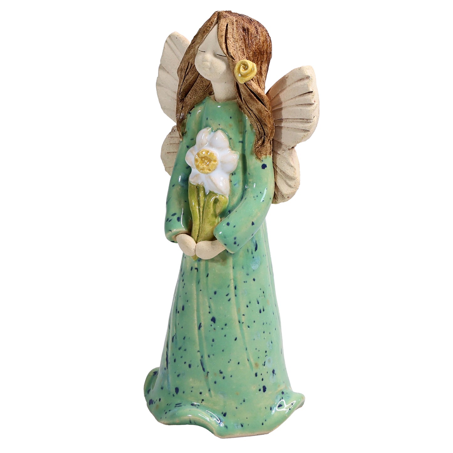 Handmade Ceramic Angel Holding White Daisy