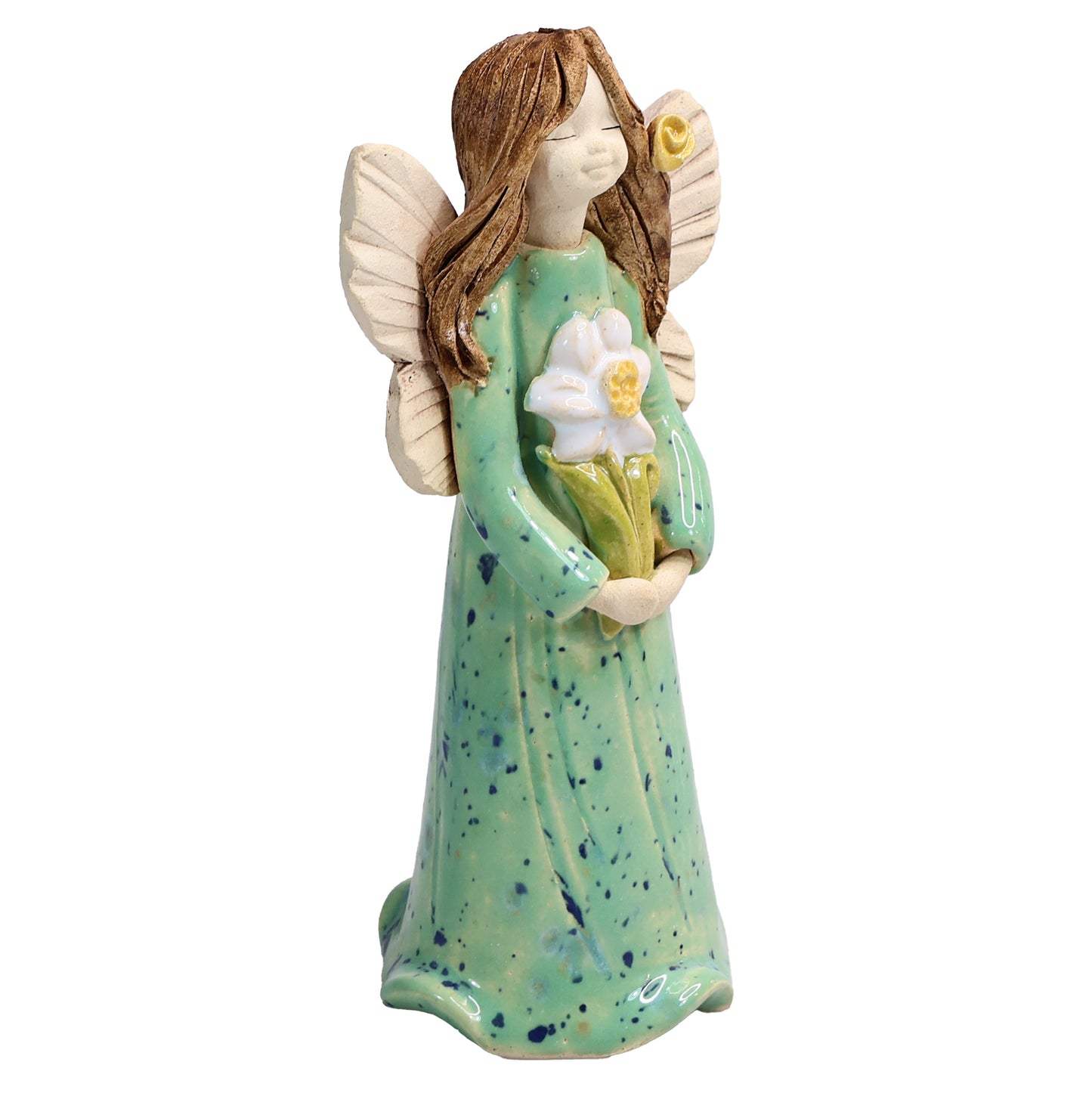 Handmade Ceramic Angel Holding White Daisy