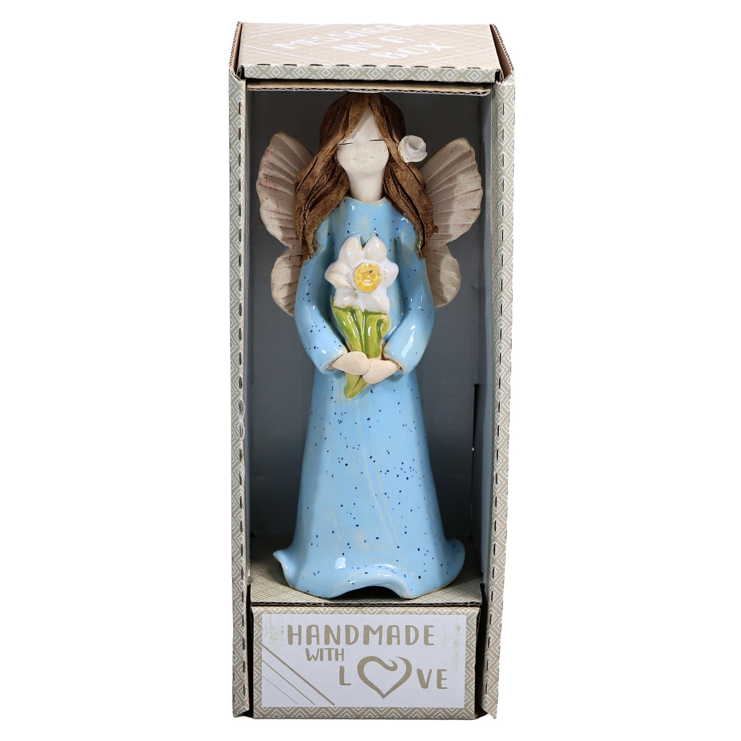 Handmade Ceramic Angel Holding White Daisy