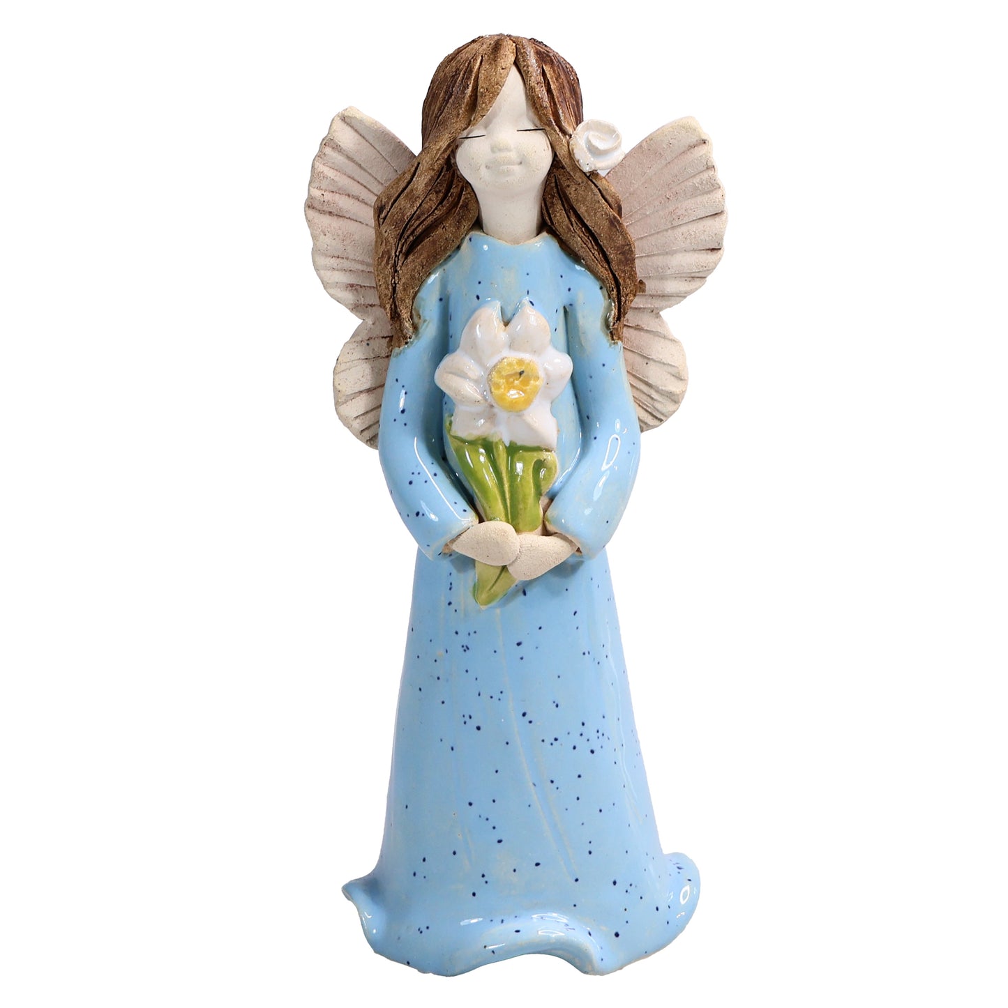 Handmade Ceramic Angel Holding White Daisy