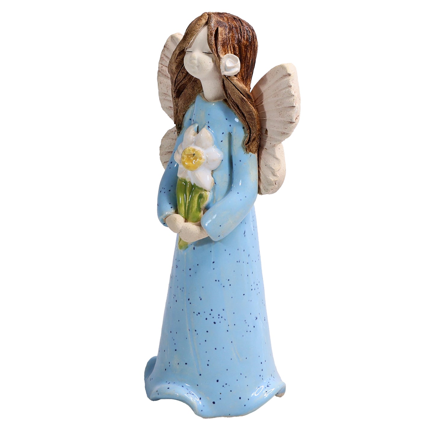 Handmade Ceramic Angel Holding White Daisy