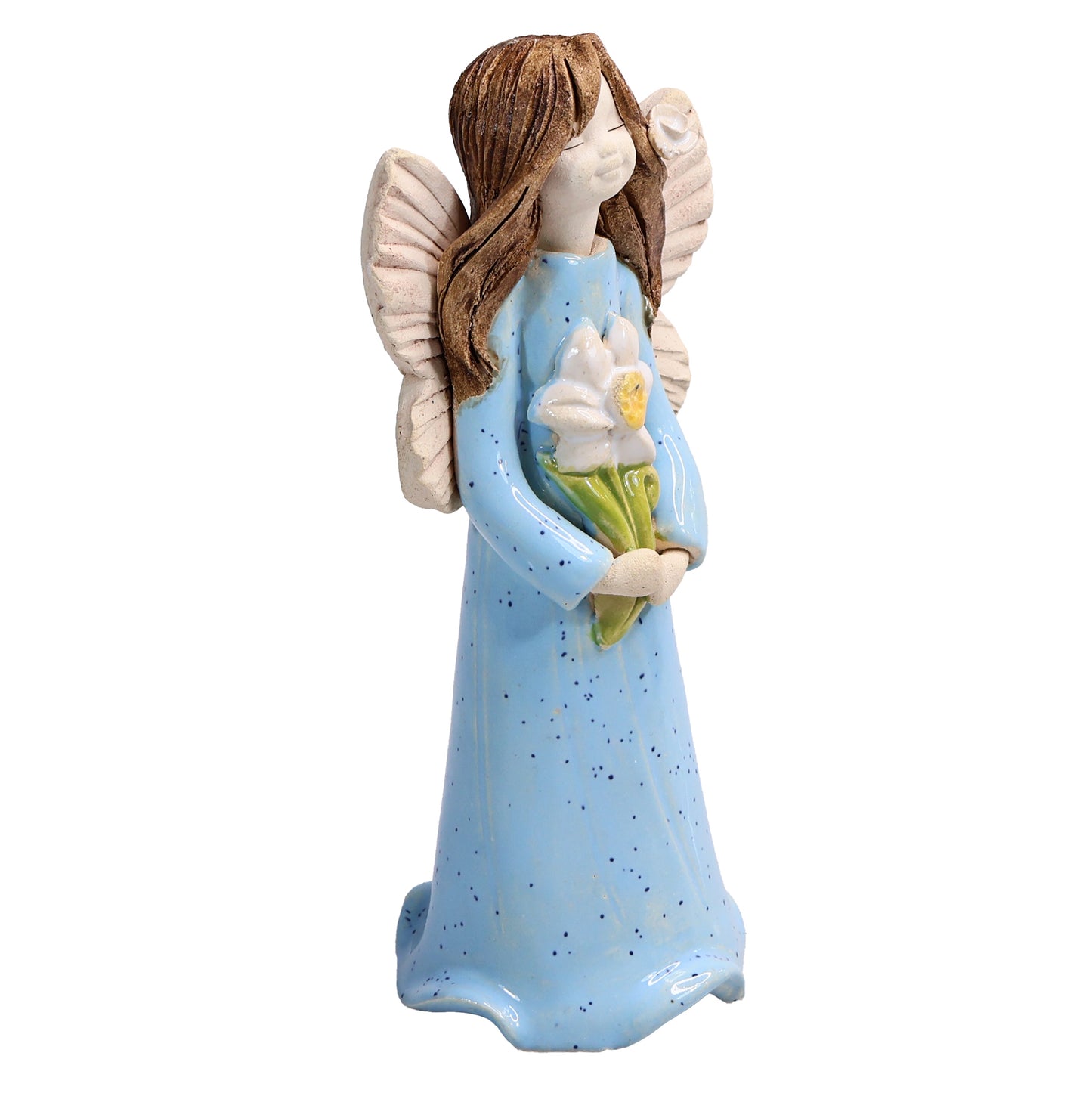 Handmade Ceramic Angel Holding White Daisy