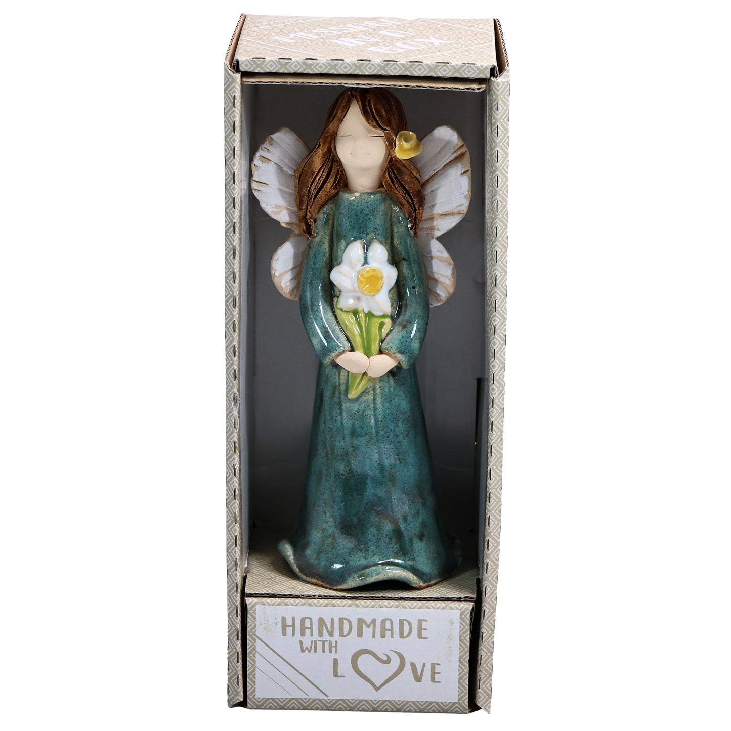 Handmade Ceramic Angel Holding White Daisy