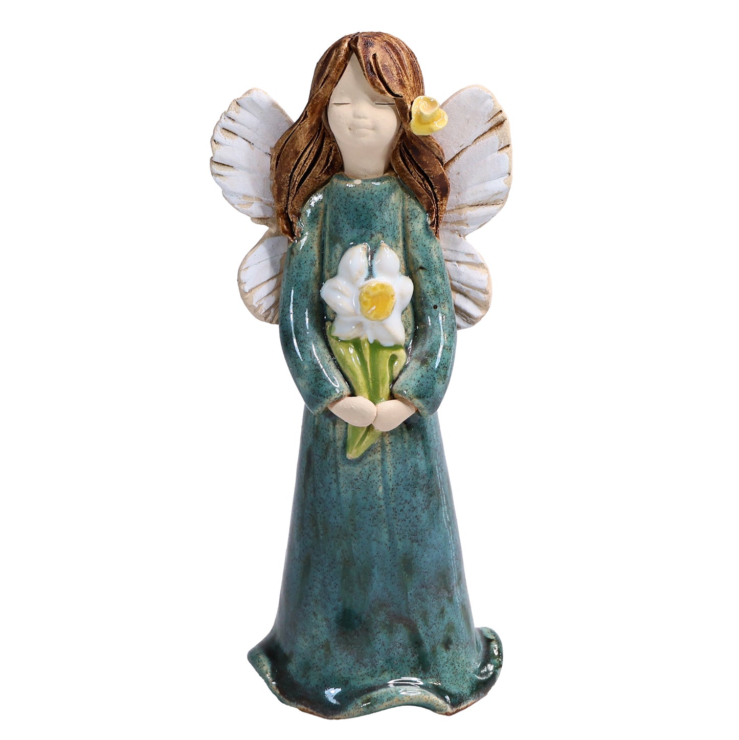 Handmade Ceramic Angel Holding White Daisy