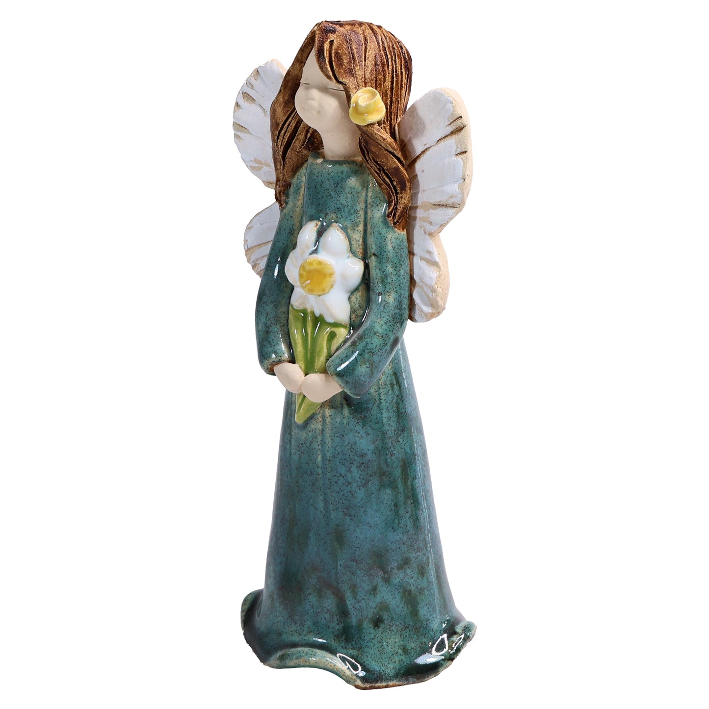 Handmade Ceramic Angel Holding White Daisy
