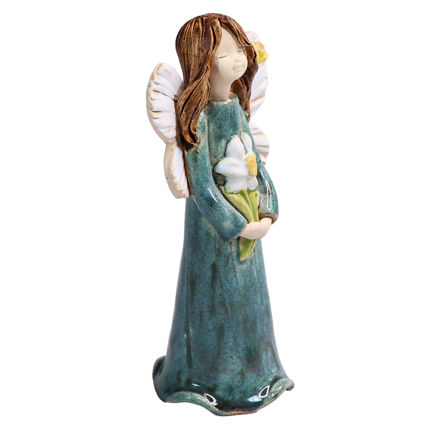 Handmade Ceramic Angel Holding White Daisy