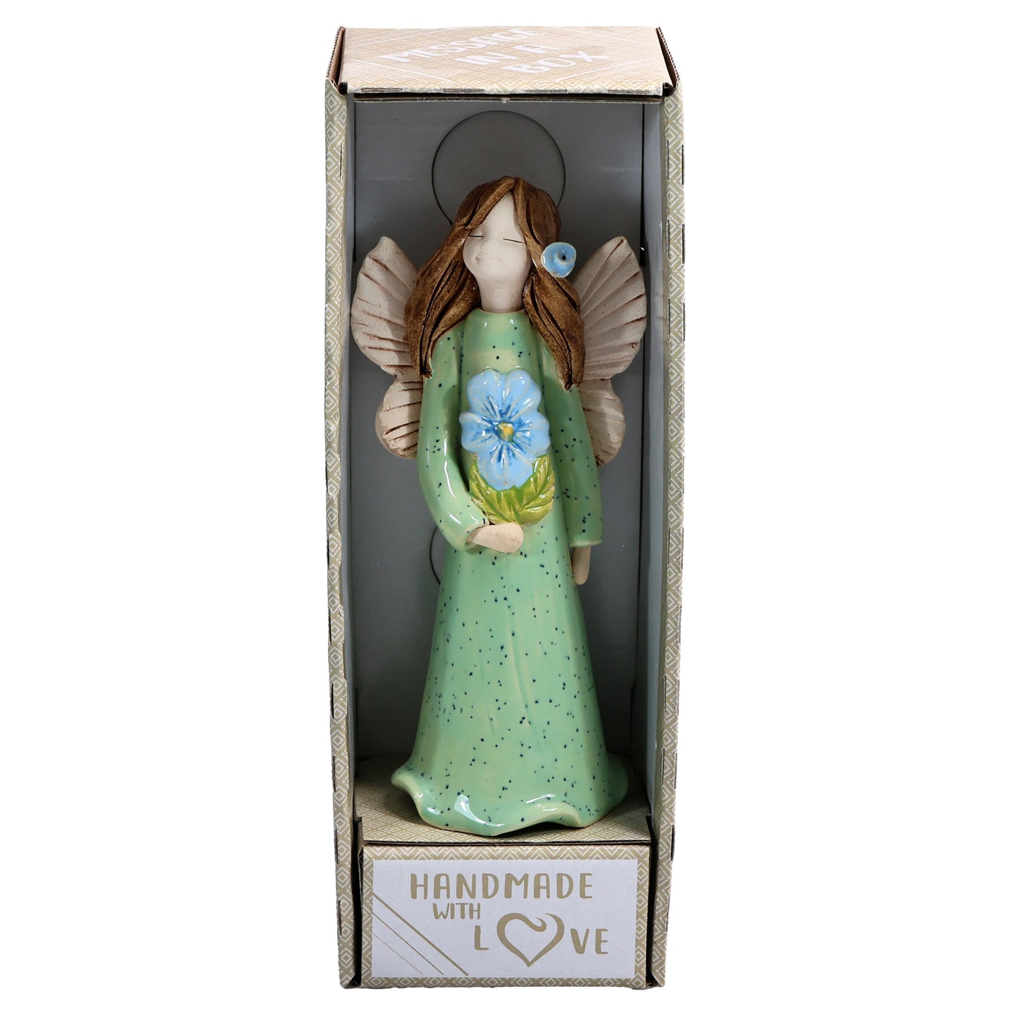 Handmade Ceramic Angel Holding Blue Forget-Me-Not