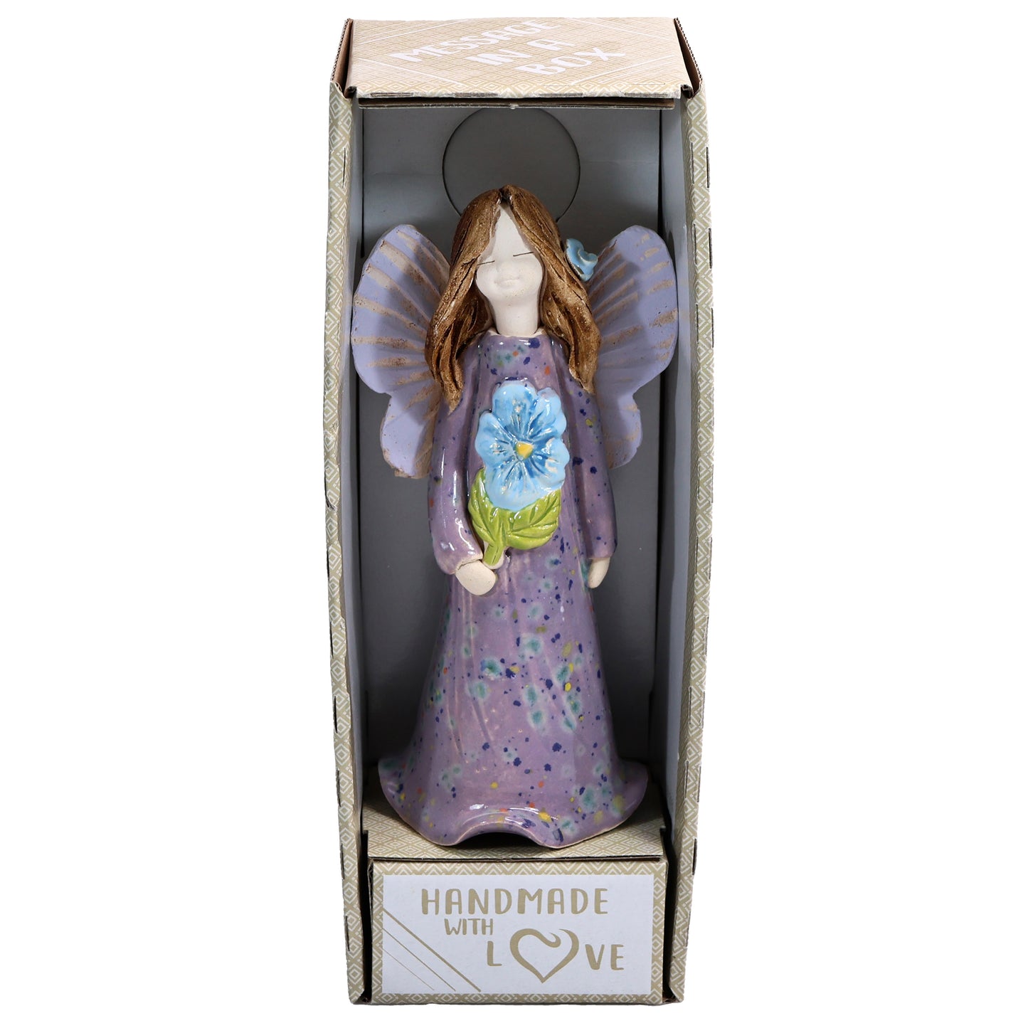 Handmade Ceramic Angel Holding Blue Forget-Me-Not