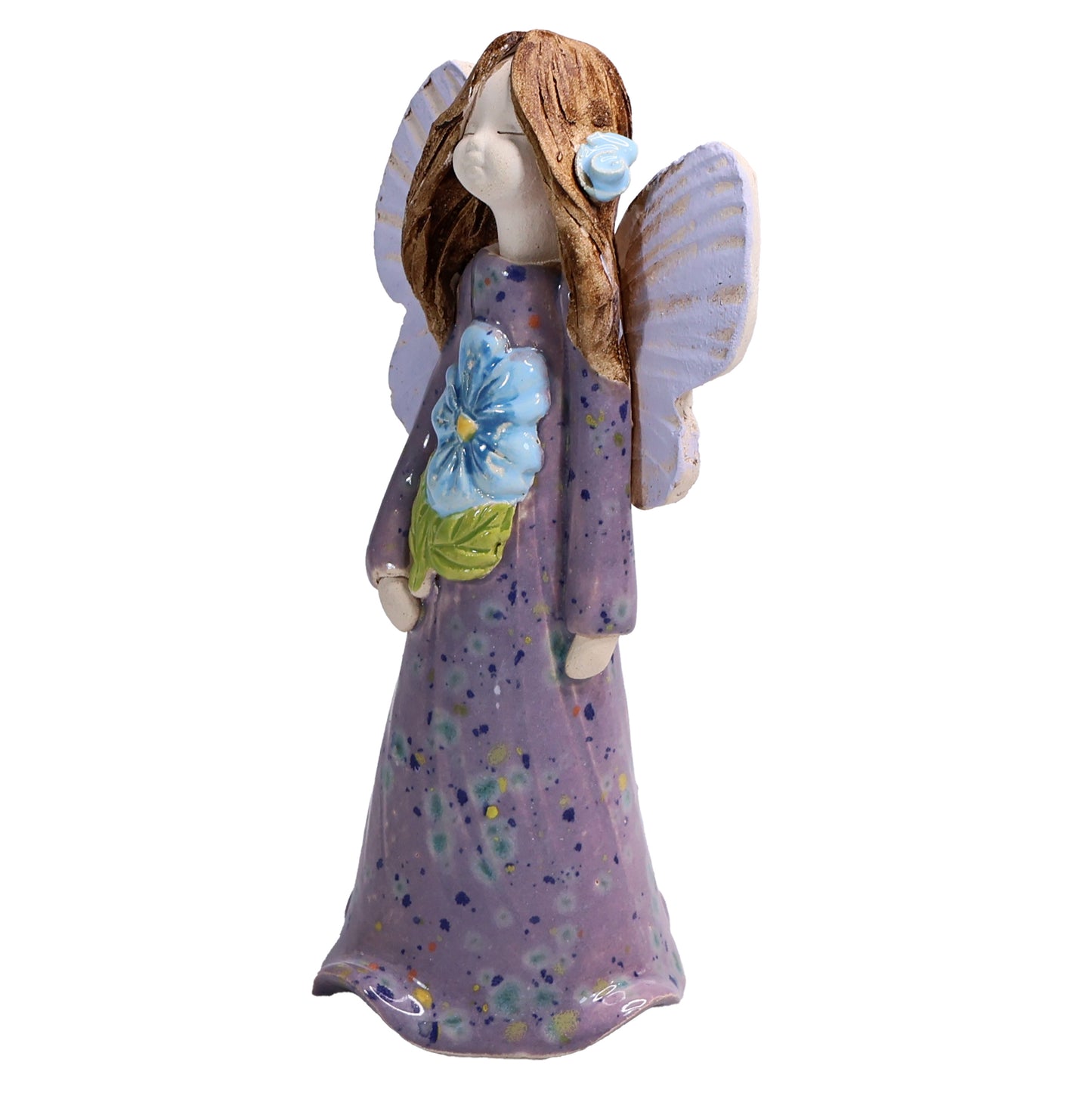 Handmade Ceramic Angel Holding Blue Forget-Me-Not
