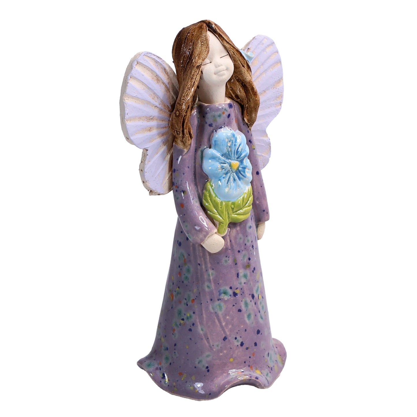 Handmade Ceramic Angel Holding Blue Forget-Me-Not