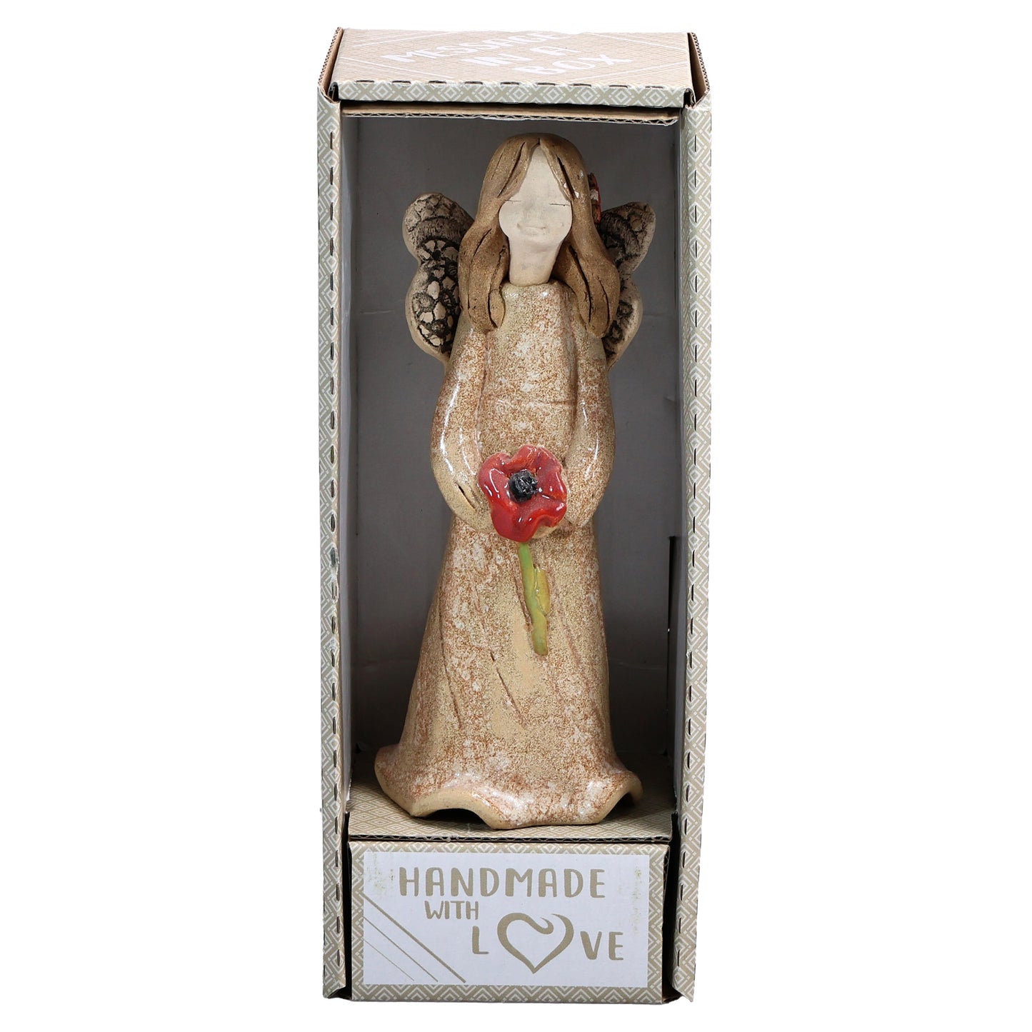 Handmade Ceramic Angel Holding Red Poppy